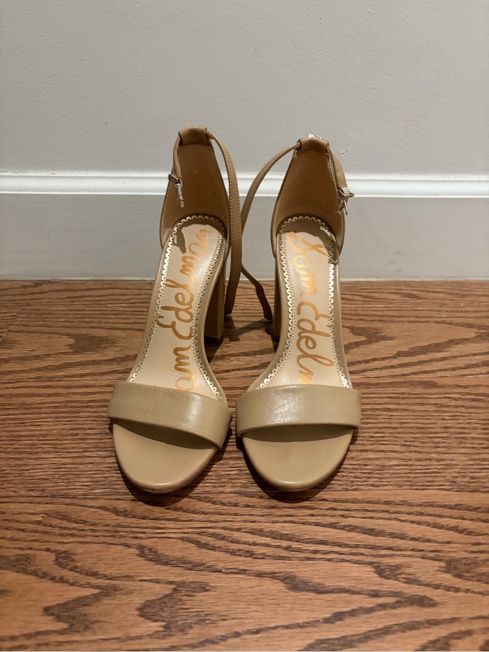 Sam Edelman Beige Open-Toe Ankle-Strap Heels